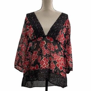 SPEECHLESS Red Black Printed A-Line Dress medium